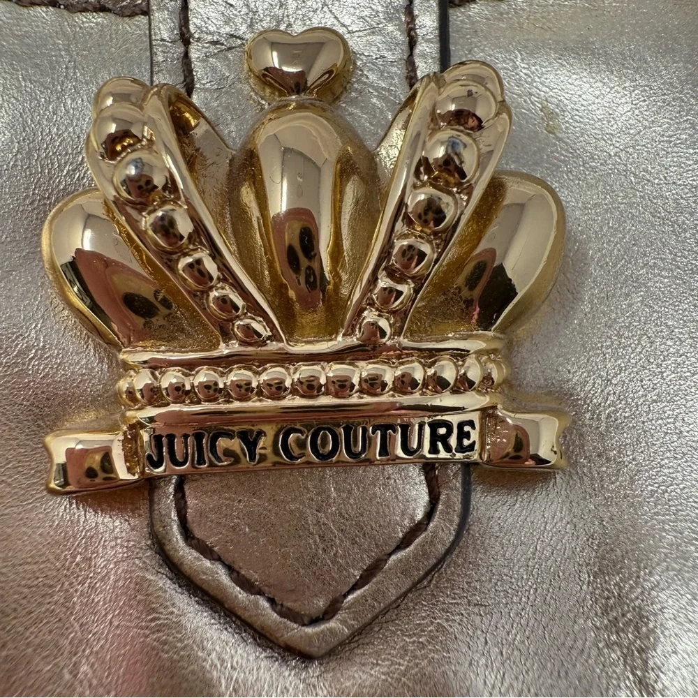 Juicy Couture Gold Metallic Crown Keychain Wallet Card Holder